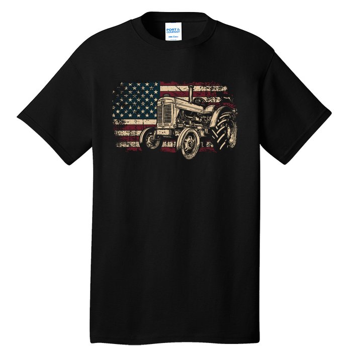 Farm Tractor Proud Farmer Patriotic American Flag Tractor Tall T-Shirt