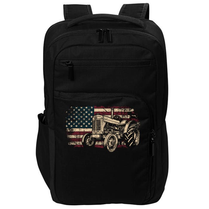 Farm Tractor Proud Farmer Patriotic American Flag Tractor Impact Tech Backpack