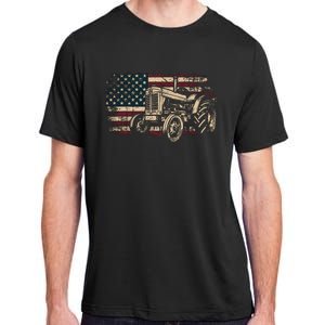 Farm Tractor Proud Farmer Patriotic American Flag Tractor Adult ChromaSoft Performance T-Shirt