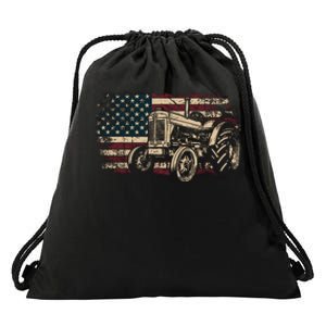 Farm Tractor Proud Farmer Patriotic American Flag Tractor Drawstring Bag