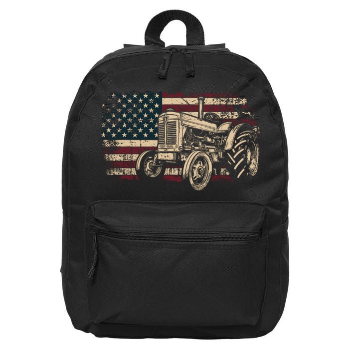 Farm Tractor Proud Farmer Patriotic American Flag Tractor 16 in Basic Backpack