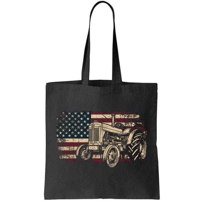 Farm Tractor Proud Farmer Patriotic American Flag Tractor Tote Bag