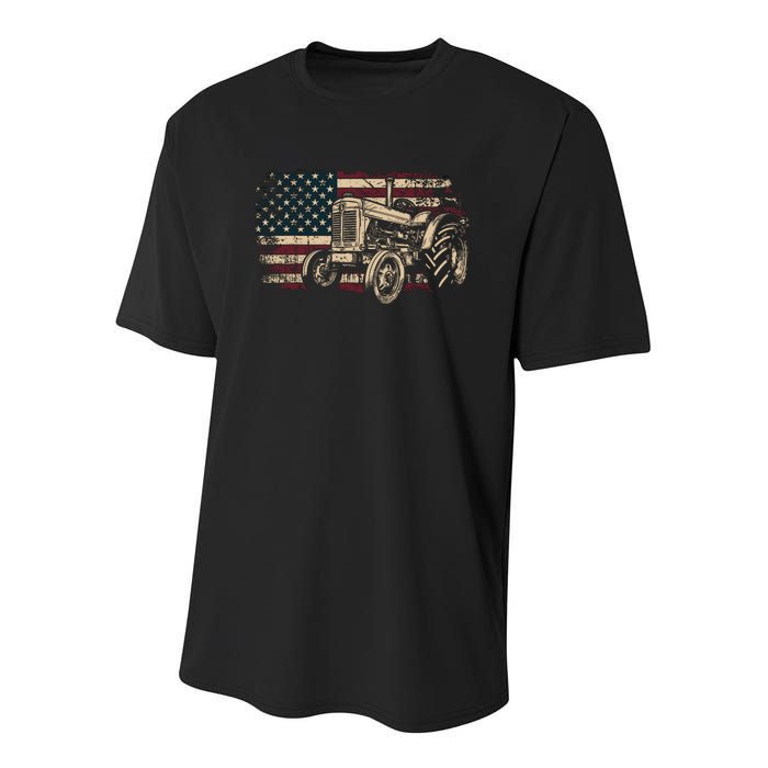 Farm Tractor Proud Farmer Patriotic American Flag Tractor Youth Performance Sprint T-Shirt