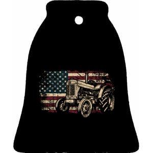 Farm Tractor Proud Farmer Patriotic American Flag Tractor Ceramic Bell Ornament