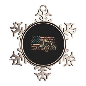 Farm Tractor Proud Farmer Patriotic American Flag Tractor Metallic Star Ornament