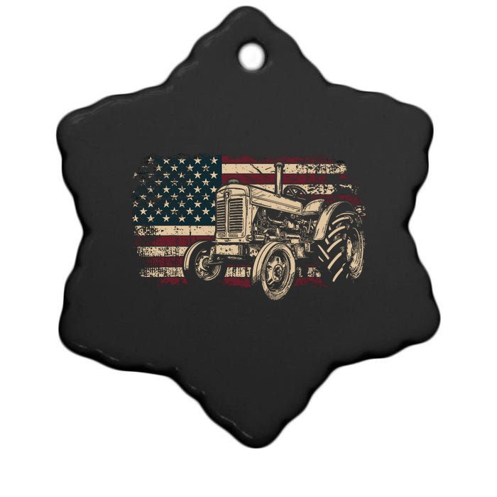 Farm Tractor Proud Farmer Patriotic American Flag Tractor Ceramic Star Ornament