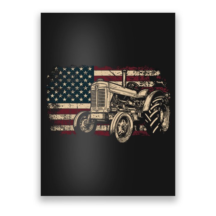 Farm Tractor Proud Farmer Patriotic American Flag Tractor Poster