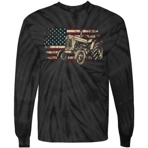 Farm Tractor Proud Farmer Patriotic American Flag Tractor Tie-Dye Long Sleeve Shirt