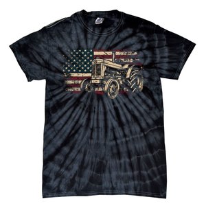 Farm Tractor Proud Farmer Patriotic American Flag Tractor Tie-Dye T-Shirt