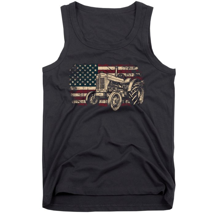 Farm Tractor Proud Farmer Patriotic American Flag Tractor Tank Top