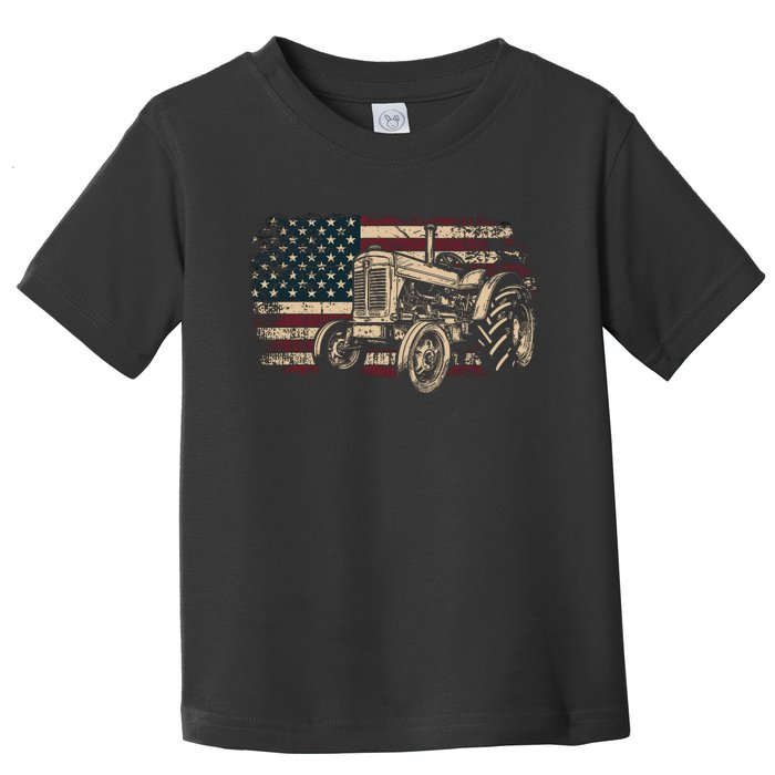 Farm Tractor Proud Farmer Patriotic American Flag Tractor Toddler T-Shirt