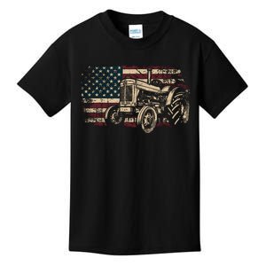 Farm Tractor Proud Farmer Patriotic American Flag Tractor Kids T-Shirt