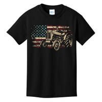 Farm Tractor Proud Farmer Patriotic American Flag Tractor Kids T-Shirt