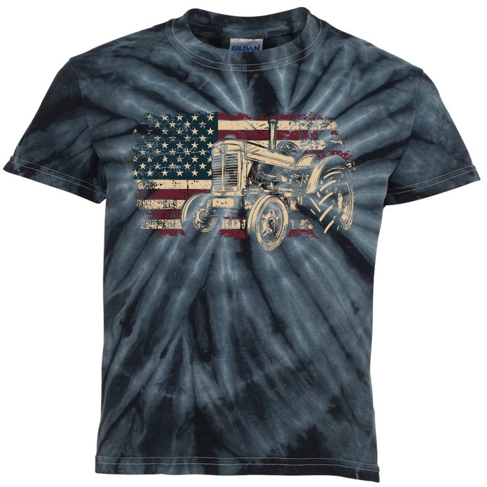 Farm Tractor Proud Farmer Patriotic American Flag Tractor Kids Tie-Dye T-Shirt