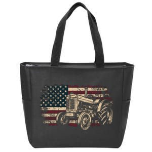 Farm Tractor Proud Farmer Patriotic American Flag Tractor Zip Tote Bag