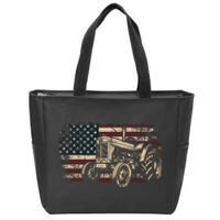 Farm Tractor Proud Farmer Patriotic American Flag Tractor Zip Tote Bag