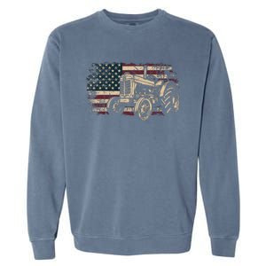 Farm Tractor Proud Farmer Patriotic American Flag Tractor Garment-Dyed Sweatshirt