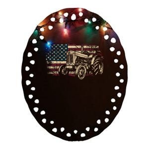 Farm Tractor Proud Farmer Patriotic American Flag Tractor Ceramic Oval Ornament