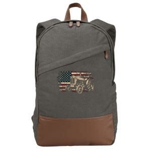 Farm Tractor Proud Farmer Patriotic American Flag Tractor Cotton Canvas Backpack