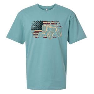 Farm Tractor Proud Farmer Patriotic American Flag Tractor Sueded Cloud Jersey T-Shirt