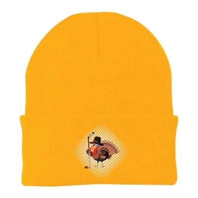 Funny Turkey Playing Ice Hockey Thanksgiving Gift Knit Cap Winter Beanie