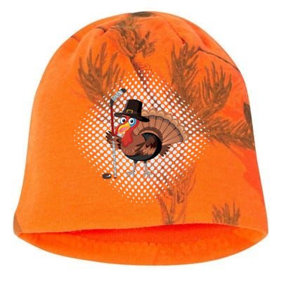 Funny Turkey Playing Ice Hockey Thanksgiving Gift Kati - Camo Knit Beanie