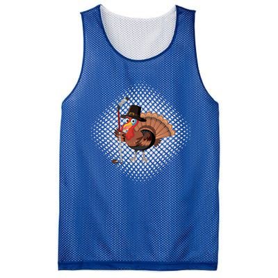 Funny Turkey Playing Ice Hockey Thanksgiving Gift Mesh Reversible Basketball Jersey Tank