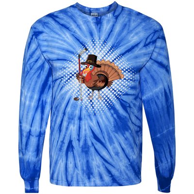 Funny Turkey Playing Ice Hockey Thanksgiving Gift Tie-Dye Long Sleeve Shirt