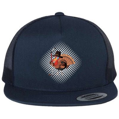 Funny Turkey Playing Ice Hockey Thanksgiving Gift Flat Bill Trucker Hat