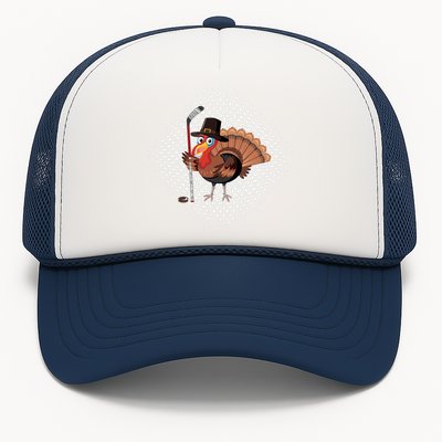 Funny Turkey Playing Ice Hockey Thanksgiving Gift Trucker Hat