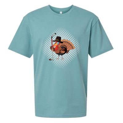 Funny Turkey Playing Ice Hockey Thanksgiving Gift Sueded Cloud Jersey T-Shirt