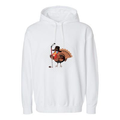 Funny Turkey Playing Ice Hockey Thanksgiving Gift Garment-Dyed Fleece Hoodie