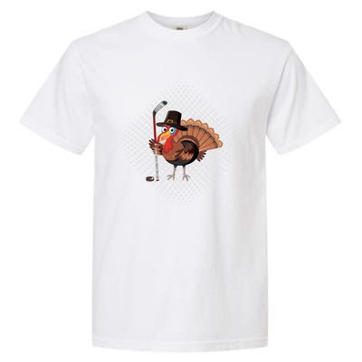 Funny Turkey Playing Ice Hockey Thanksgiving Gift Garment-Dyed Heavyweight T-Shirt