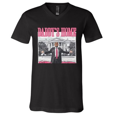 Funny Trump Pink Daddys Home Trump 2024 V-Neck T-Shirt