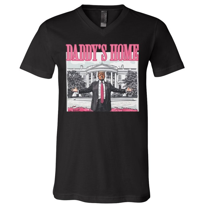 Funny Trump Pink Daddys Home Trump 2024 V-Neck T-Shirt