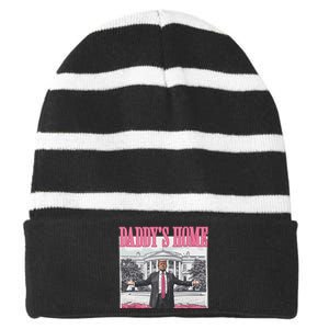 Funny Trump Pink Daddys Home Trump 2024 Striped Beanie with Solid Band