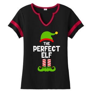 Funny The Perfect Elf Christmas Family Party Pajama Ladies Halftime Notch Neck Tee