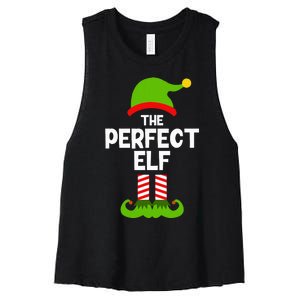 Funny The Perfect Elf Christmas Family Party Pajama Women's Racerback Cropped Tank