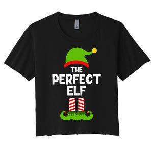 Funny The Perfect Elf Christmas Family Party Pajama Women's Crop Top Tee