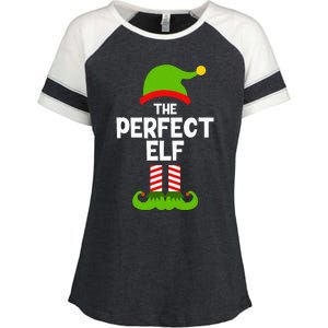 Funny The Perfect Elf Christmas Family Party Pajama Enza Ladies Jersey Colorblock Tee