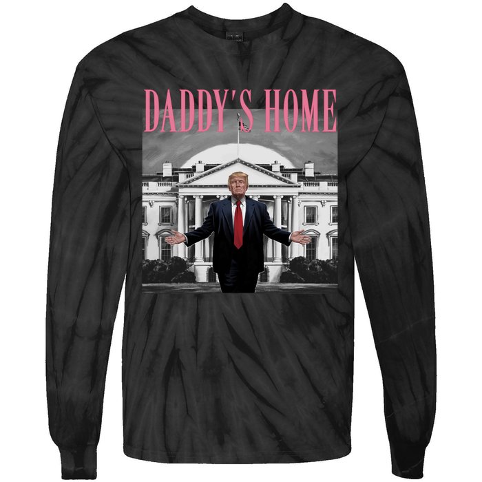 Funny Trump Pink Daddys Home  Trump 2024 Tie-Dye Long Sleeve Shirt