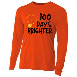 Funny Teacher Quote 100 Days Brighter 100th Day Of School Gift Cooling Performance Long Sleeve Crew