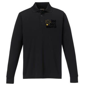 Funny Teacher Quote 100 Days Brighter 100th Day Of School Gift Performance Long Sleeve Polo