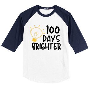 Funny Teacher Quote 100 Days Brighter 100th Day Of School Gift Baseball Sleeve Shirt