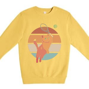 Funny Tennis Racket Cat Playing Tennis Premium Crewneck Sweatshirt