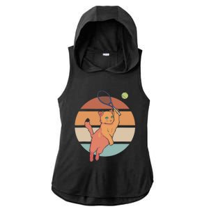 Funny Tennis Racket Cat Playing Tennis Ladies PosiCharge Tri-Blend Wicking Draft Hoodie Tank