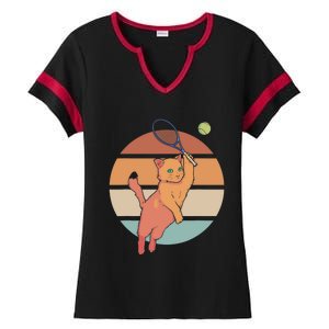 Funny Tennis Racket Cat Playing Tennis Ladies Halftime Notch Neck Tee