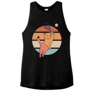 Funny Tennis Racket Cat Playing Tennis Ladies PosiCharge Tri-Blend Wicking Tank