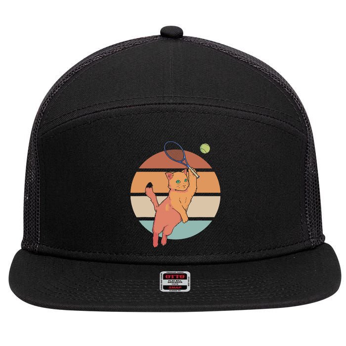 Funny Tennis Racket Cat Playing Tennis 7 Panel Mesh Trucker Snapback Hat