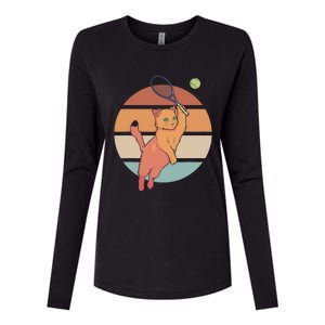 Funny Tennis Racket Cat Playing Tennis Womens Cotton Relaxed Long Sleeve T-Shirt